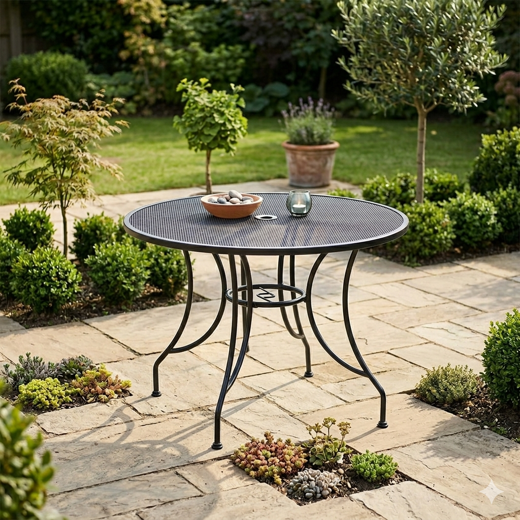 Okrągły Metalowy Stół Ogrodowy – 106 cm – Czarny – Odporny na Rdzę