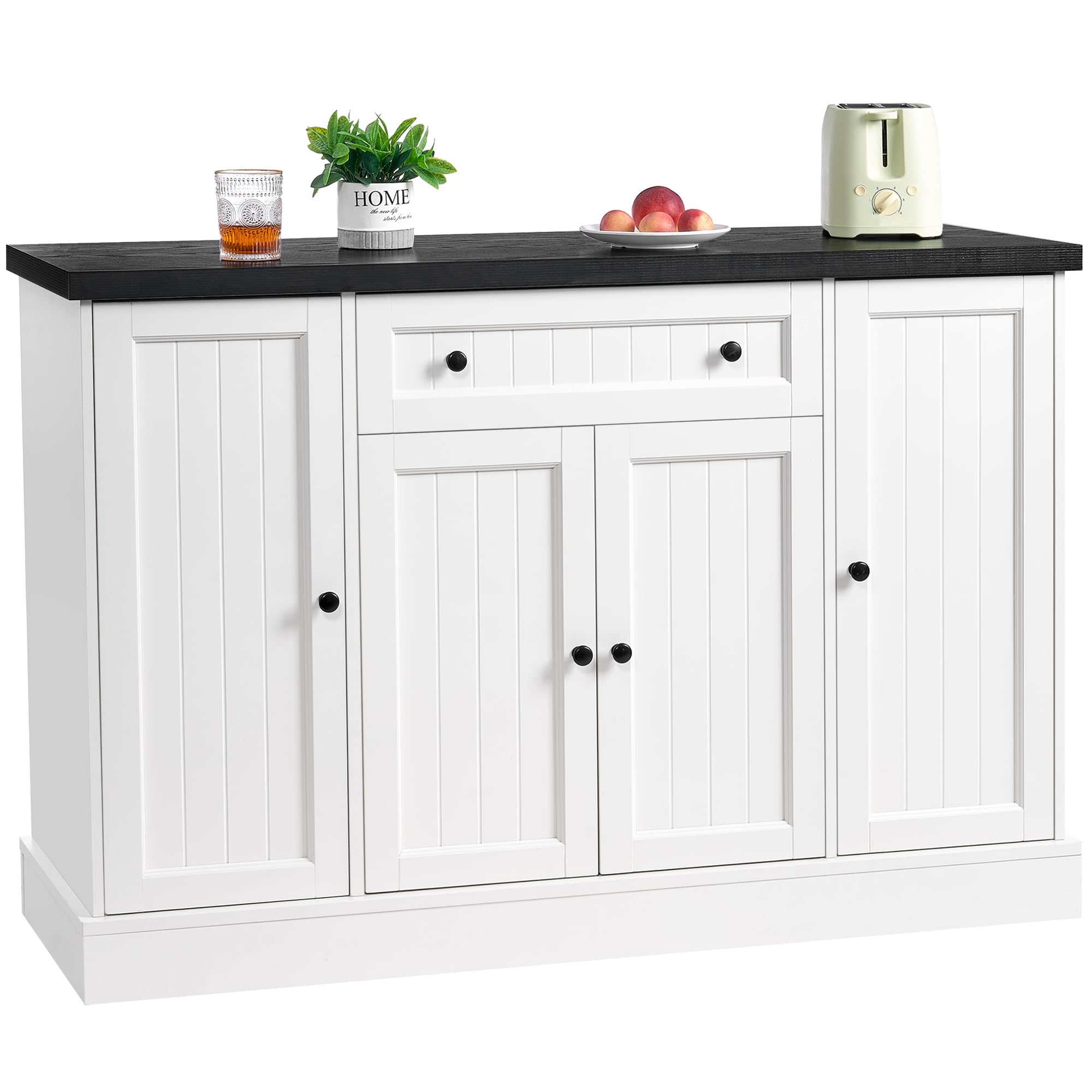 Biała Komoda Buffet Scandic Elegancki Kredens z Czarnym Blatem, 120 cm