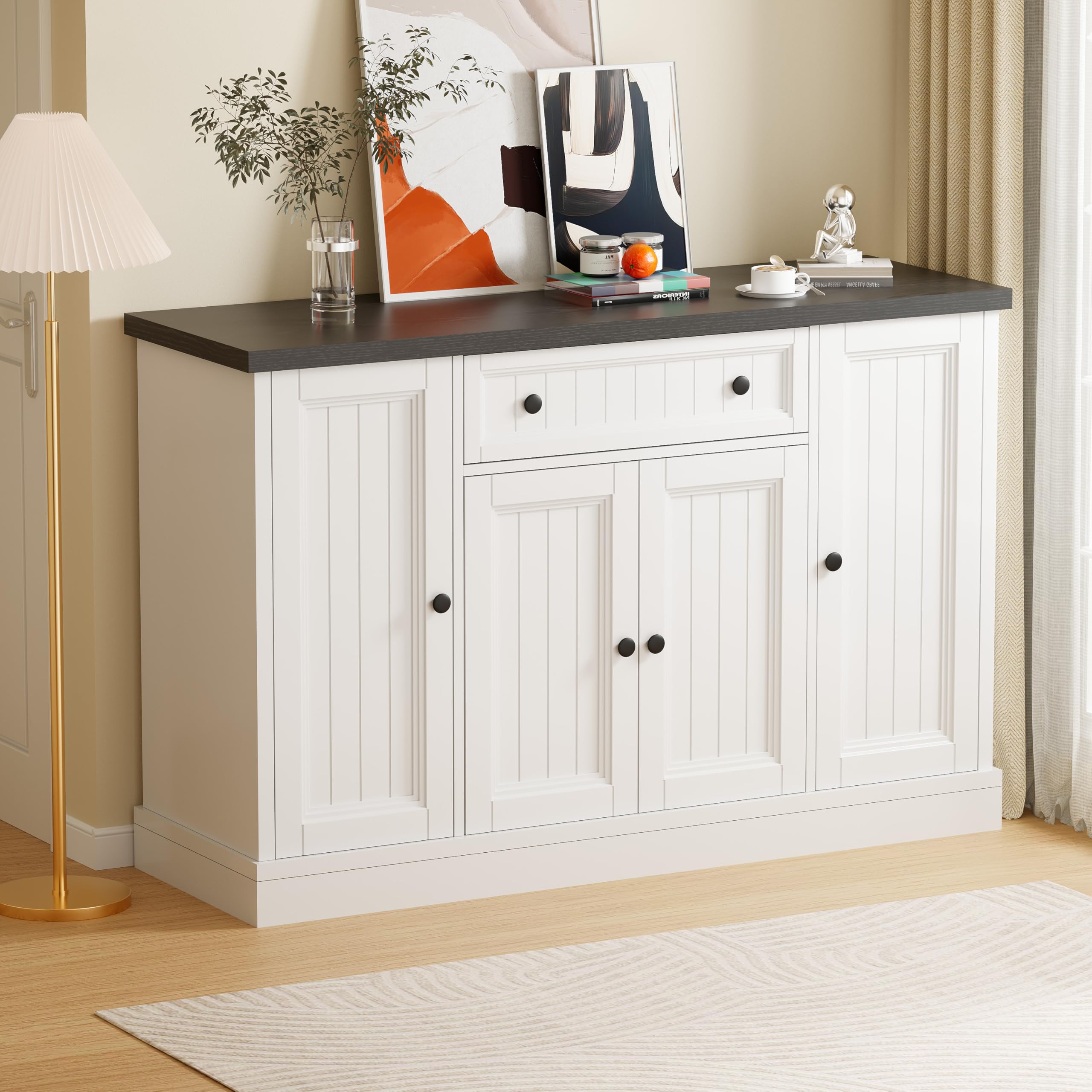 Biała Komoda Buffet Scandic Elegancki Kredens z Czarnym Blatem, 120 cm