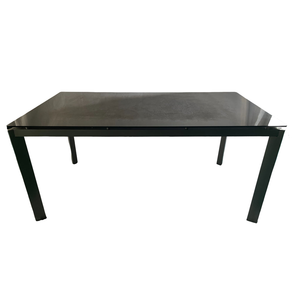 Stół Ogrodowy 180x90 cm – Czarny Szklany Blat – Aluminiowa Rama