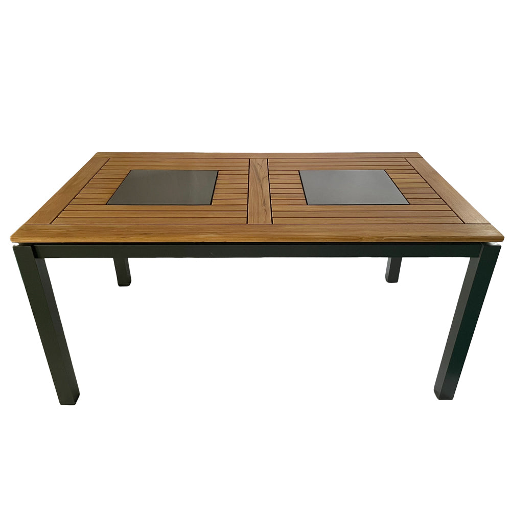 Premium Stół Ogrodowy 160x90 cm Drewno Tekowe Marmur 6 Osób
