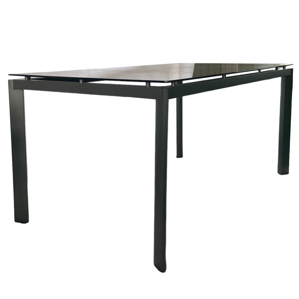 Stół Ogrodowy 180x90 cm – Czarny Szklany Blat – Aluminiowa Rama
